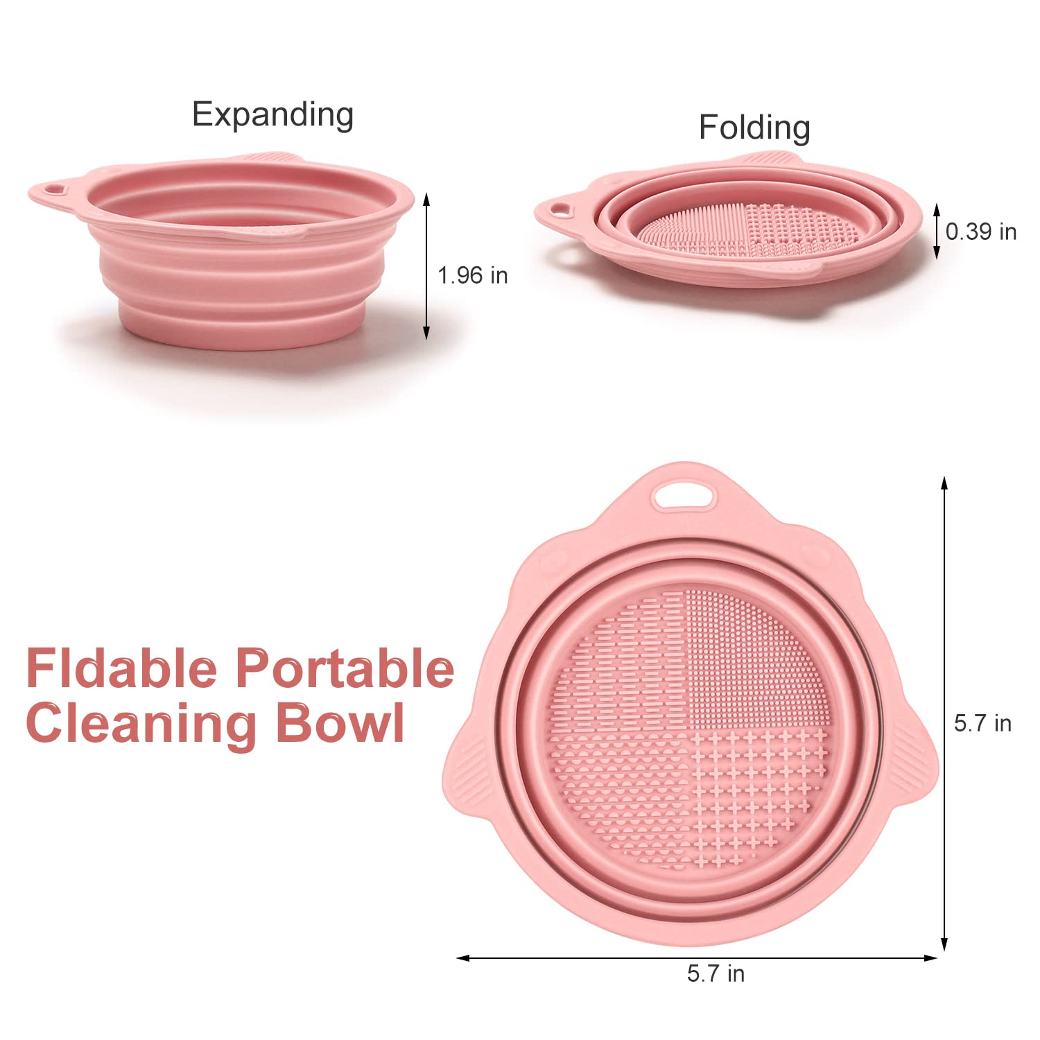 Pink foldable silicone makeup brush cleaner bowl with portable design for travel — view 4