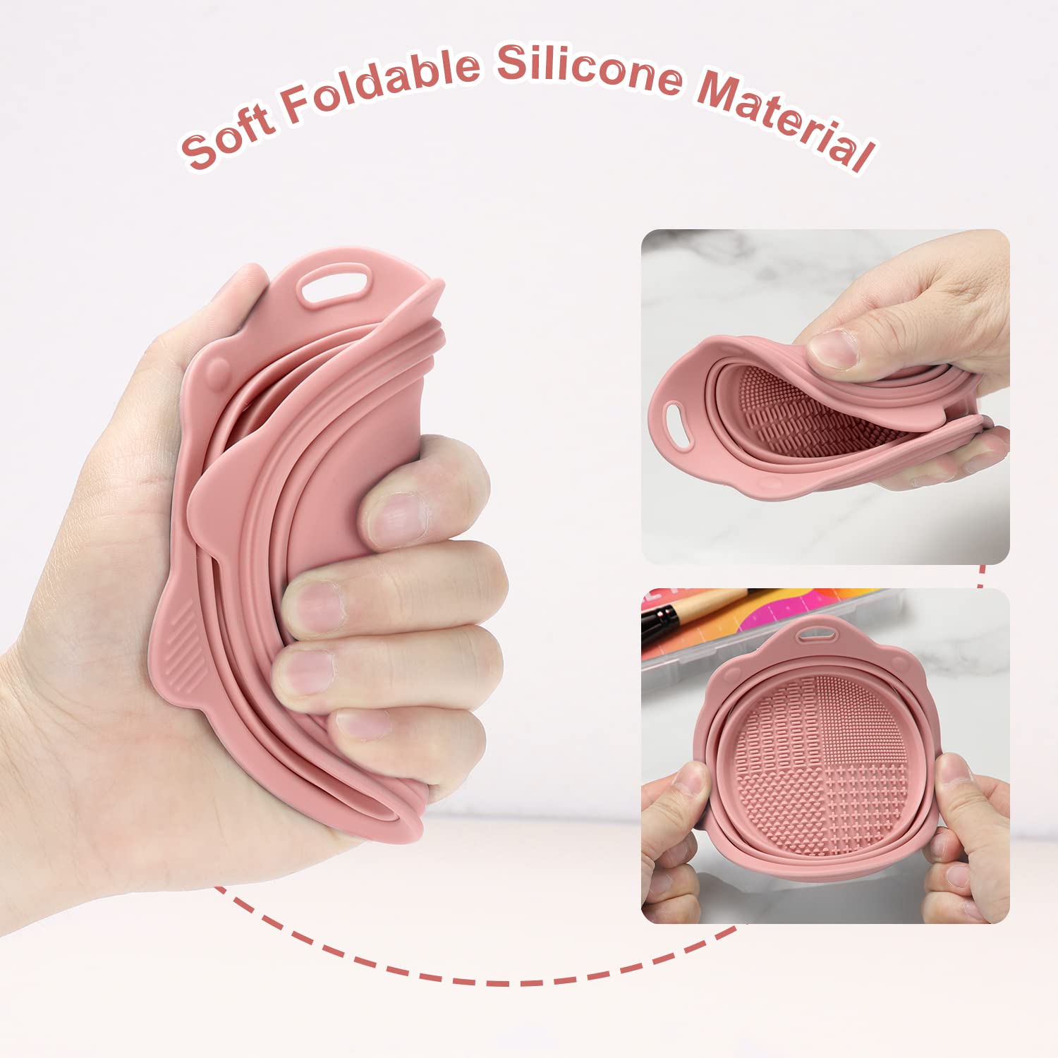 Pink foldable silicone makeup brush cleaner bowl with portable design for travel — view 4