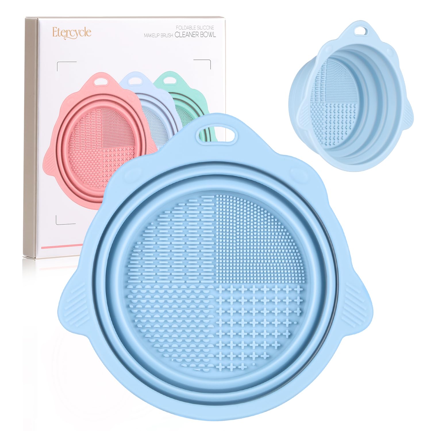 Pink foldable silicone makeup brush cleaner bowl with portable design for travel — view 5