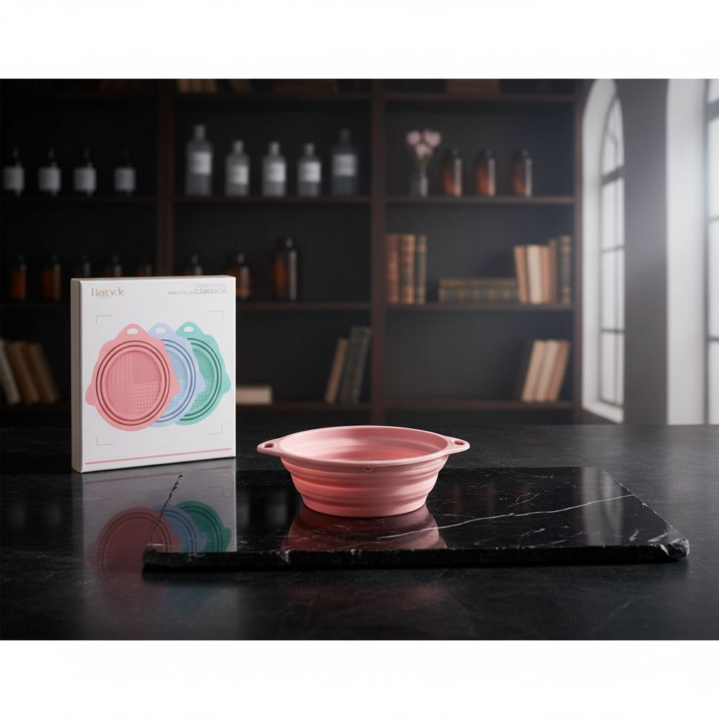 Pink foldable silicone makeup brush cleaner bowl with portable design for travel — view 1
