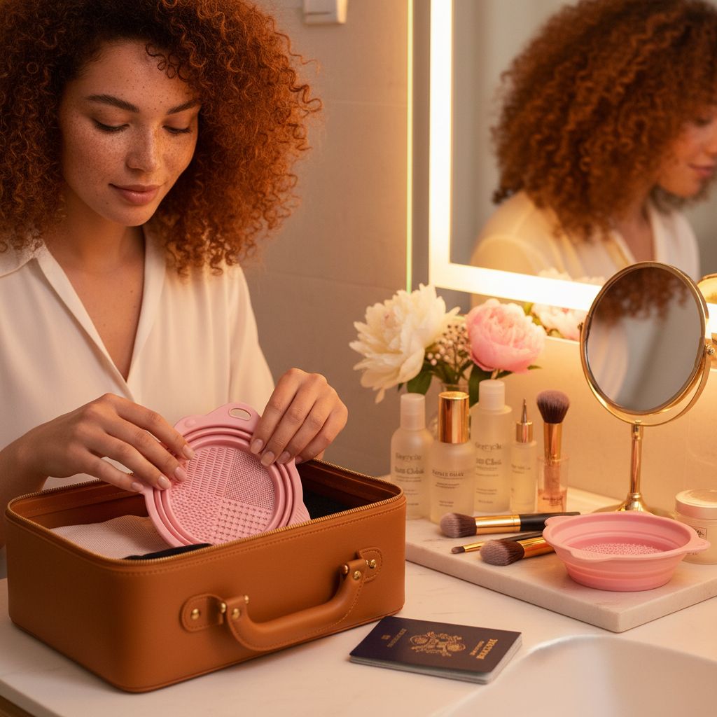 Pink foldable silicone makeup brush cleaner bowl with portable design for travel — view 4