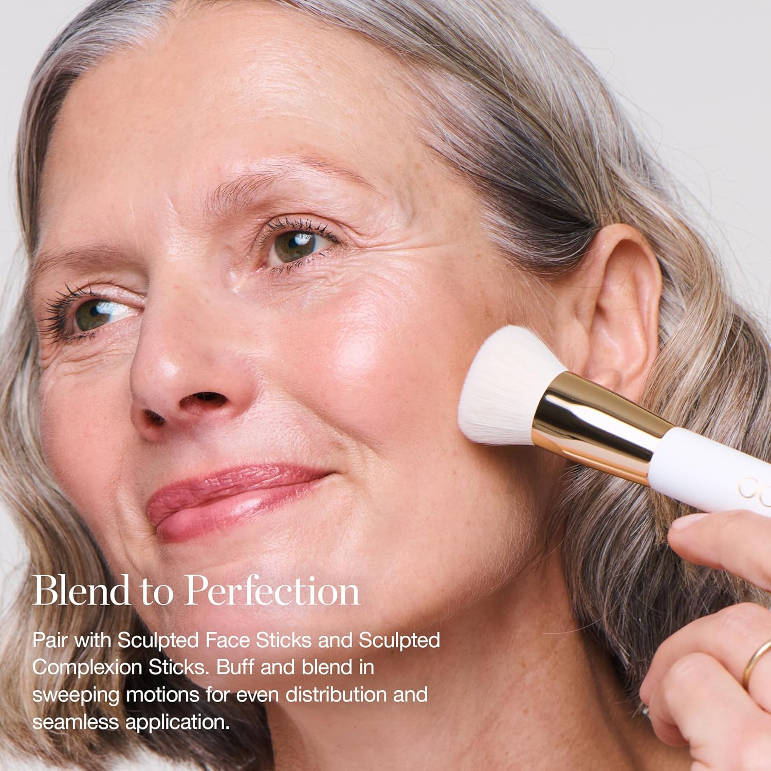 Ultra-soft vegan bristle blender brush in neutral tone for foundation application — view 2