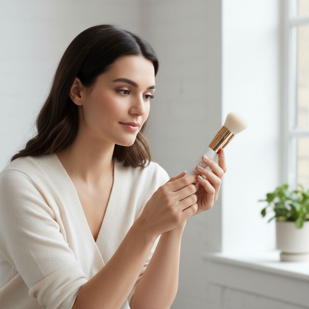Ultra-soft vegan bristle blender brush in neutral tone for foundation application — view 2