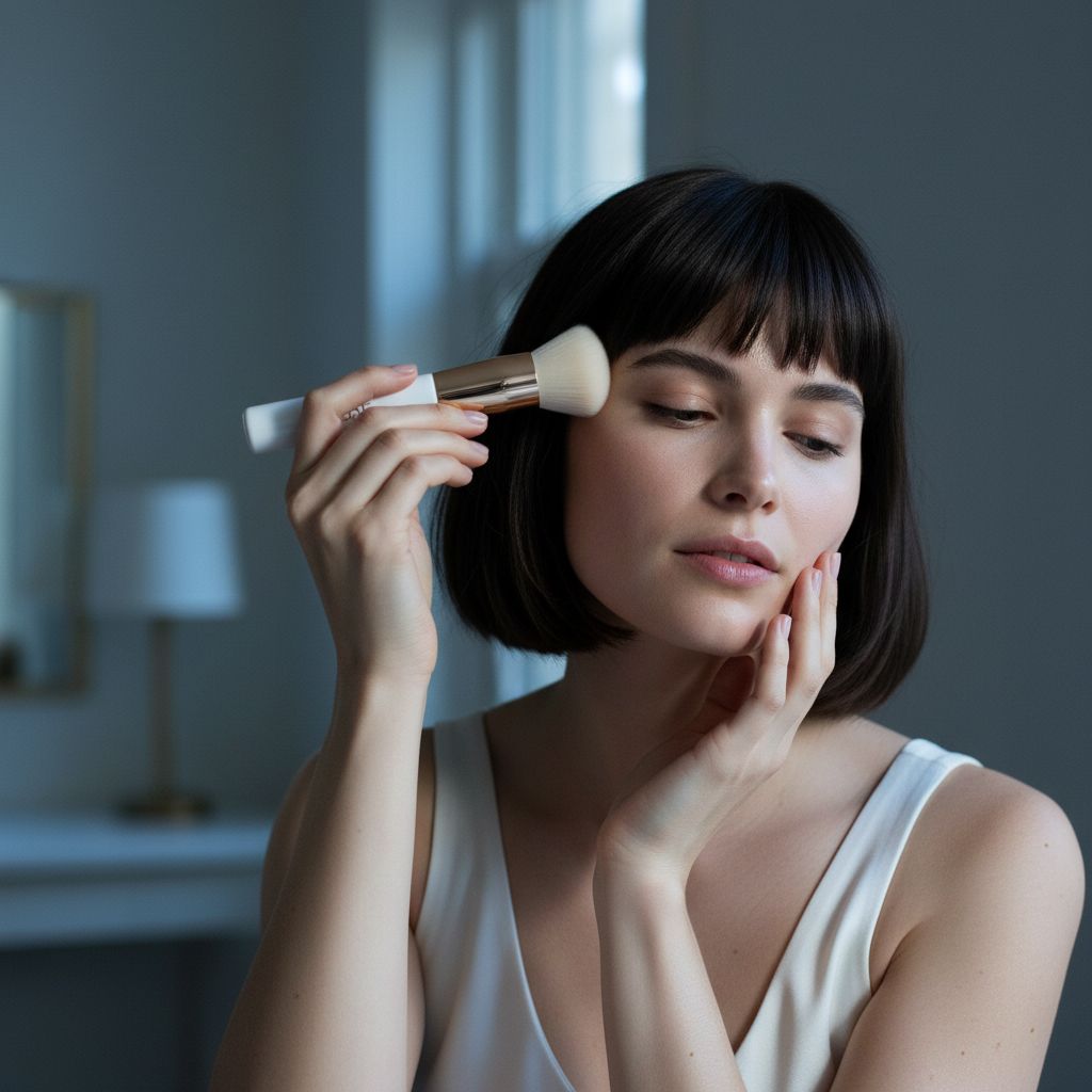 Ultra-soft vegan bristle blender brush in neutral tone for foundation application — view 3a