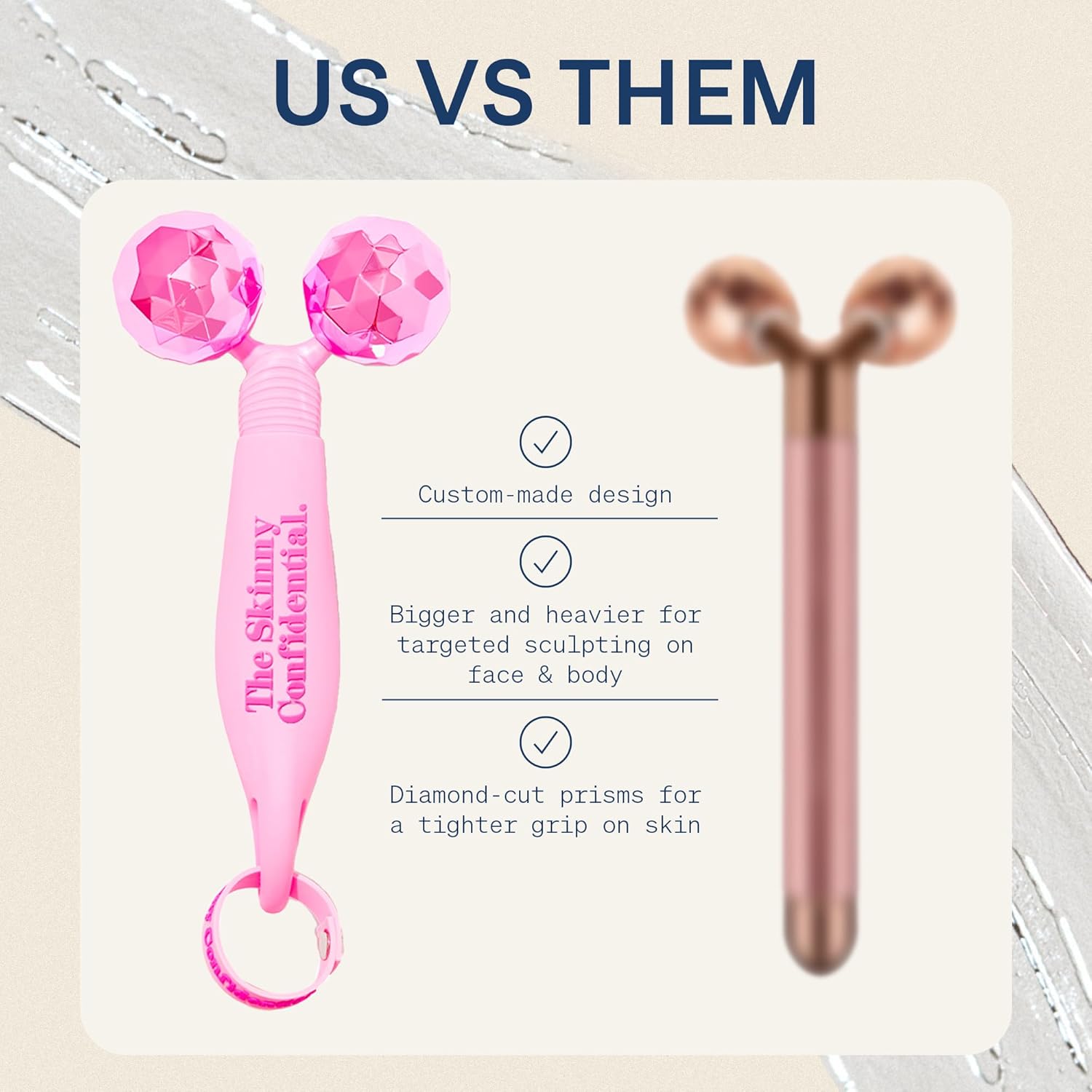 Rose quartz dual-ball face roller with pink spheres for eye and facial contouring massage — view 4