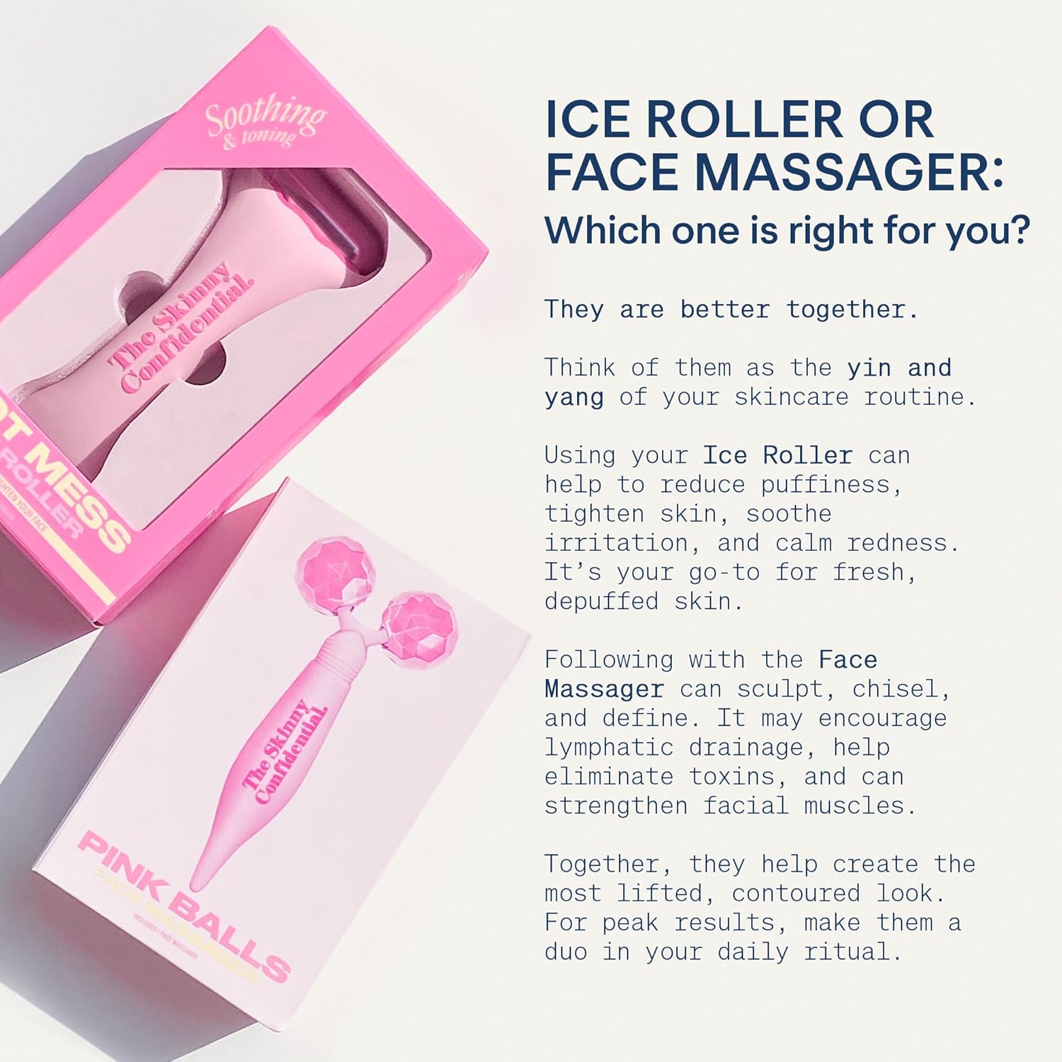 Rose quartz dual-ball face roller with pink spheres for eye and facial contouring massage — view 2