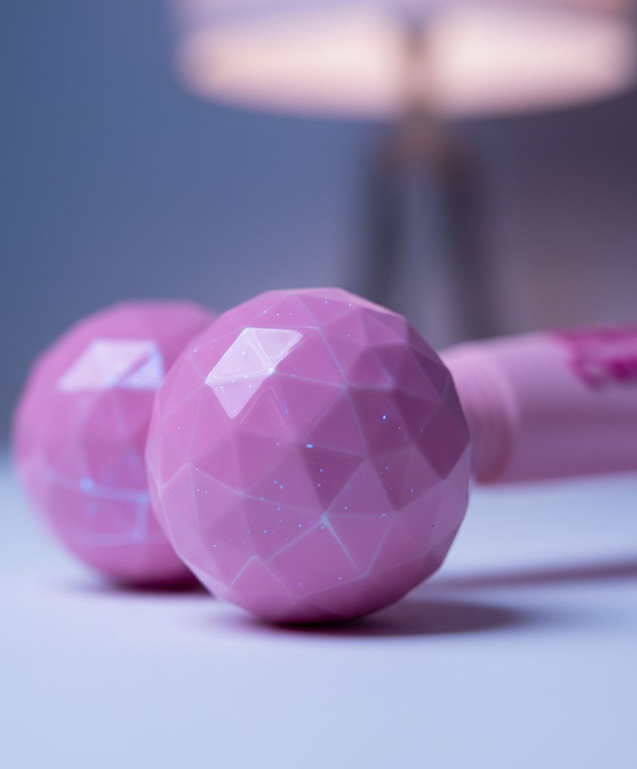 Rose quartz dual-ball face roller with pink spheres for eye and facial contouring massage — view 4