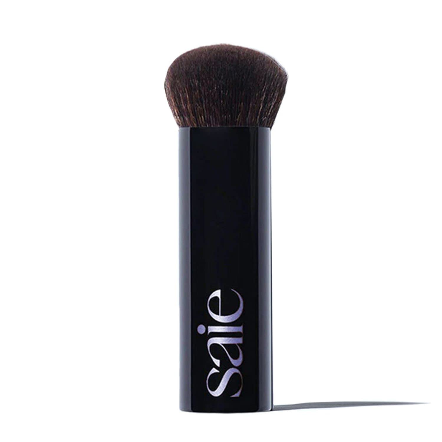 Soft synthetic foundation brush with neutral handle for buffing and blending makeup — front