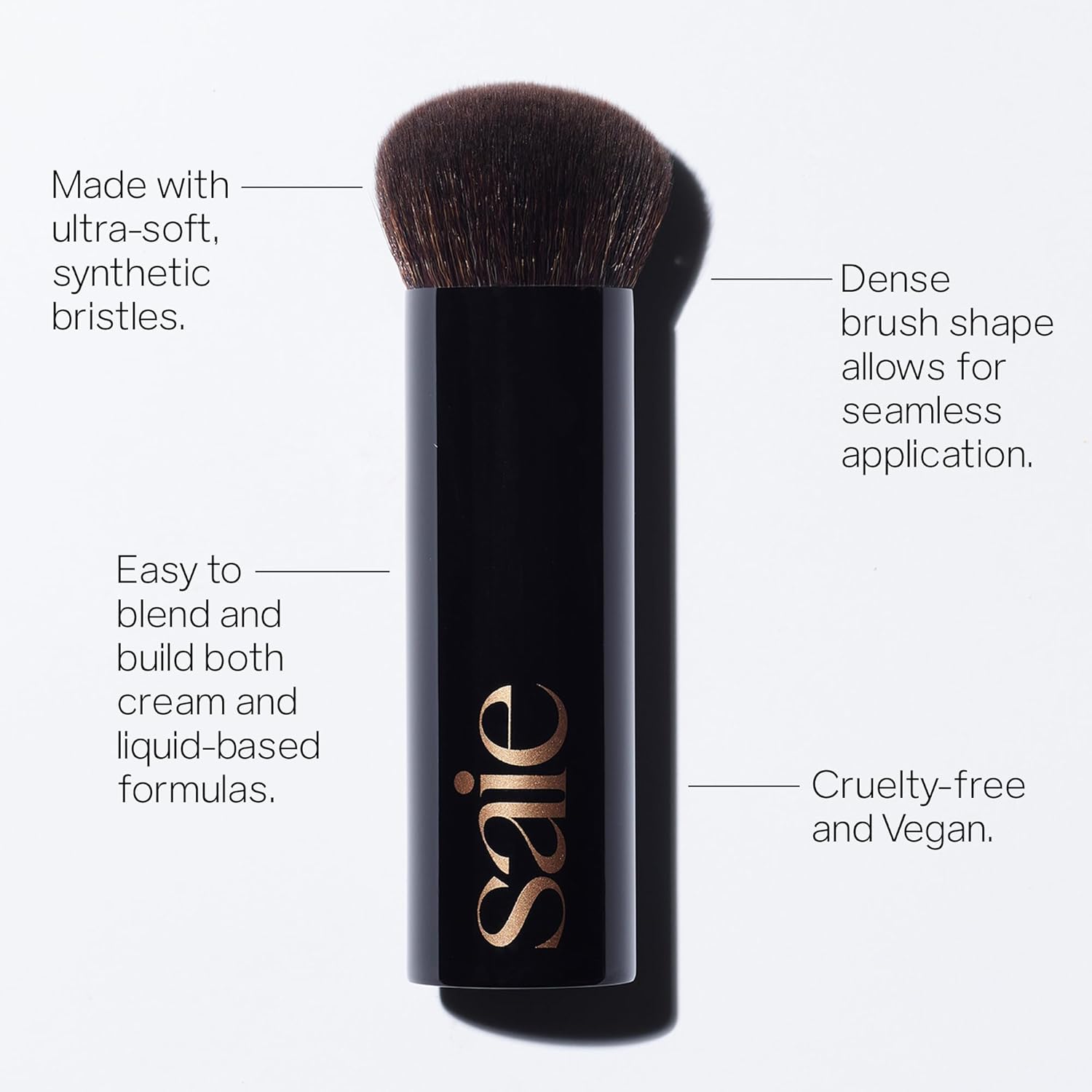 Soft synthetic foundation brush with neutral handle for buffing and blending makeup — side