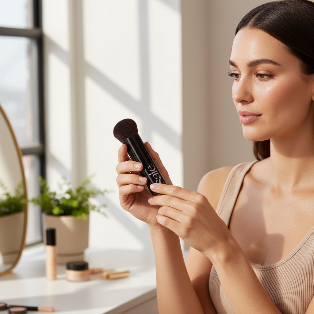 Soft synthetic foundation brush with neutral handle for buffing and blending makeup — view 4