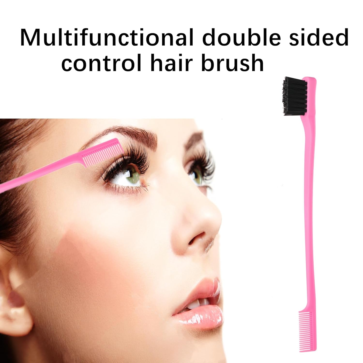 8-piece pink hair brush and comb styling set including teasing brush, edge control brush, and metal rat tail combs — view 2
