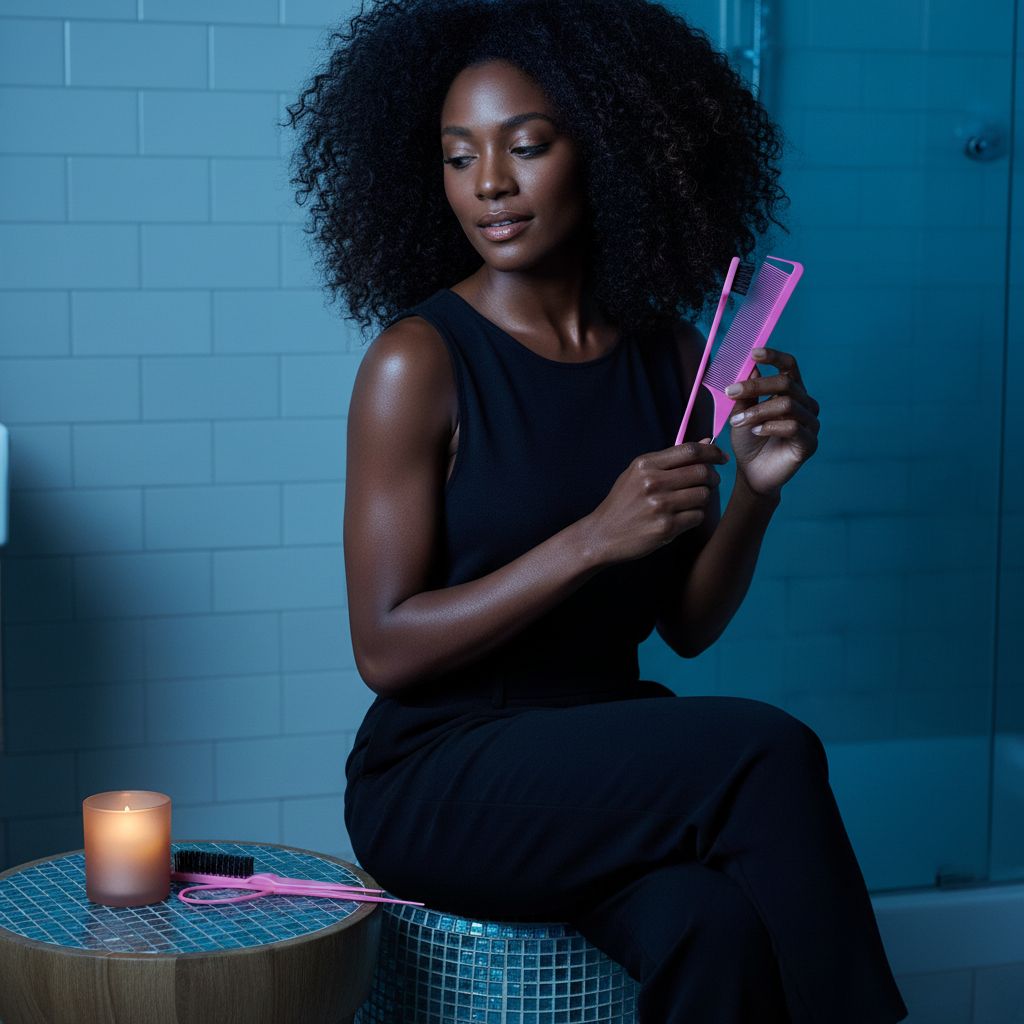 8-piece pink hair brush and comb styling set including teasing brush, edge control brush, and metal rat tail combs — view 3a