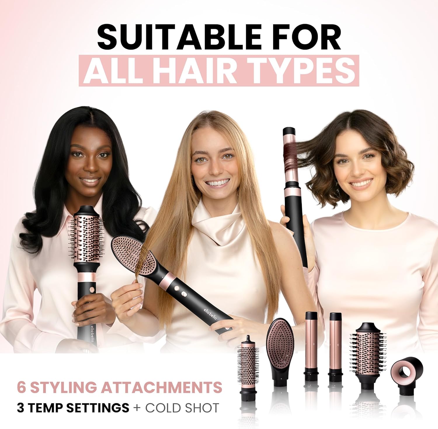 6-in-1 professional hot air styler in neutral finish with interchangeable styling attachments and protective travel case — view 3