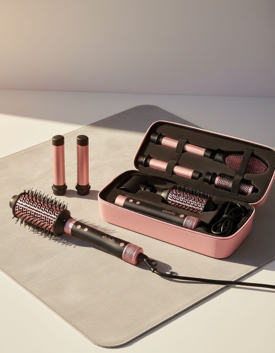 6-in-1 professional hot air styler in neutral finish with interchangeable styling attachments and protective travel case — view 1