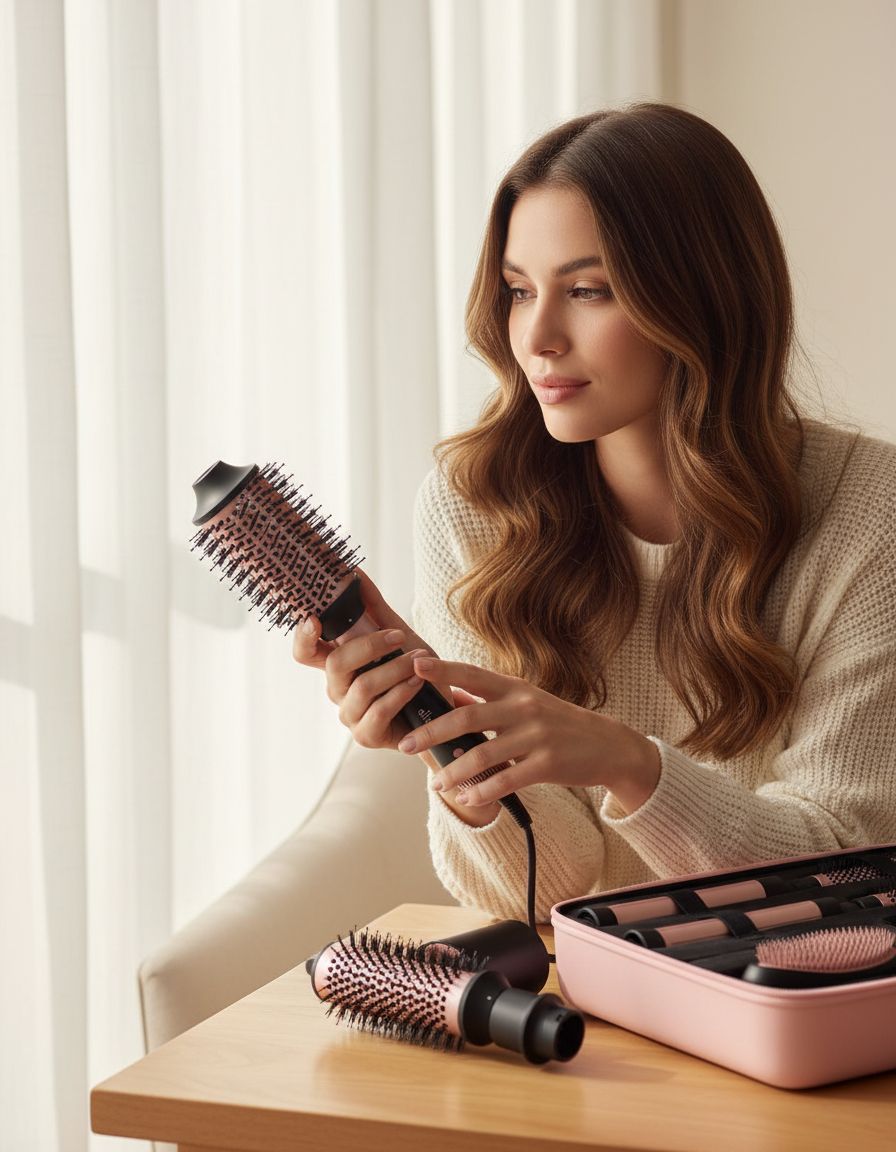 6-in-1 professional hot air styler in neutral finish with interchangeable styling attachments and protective travel case — view 3a