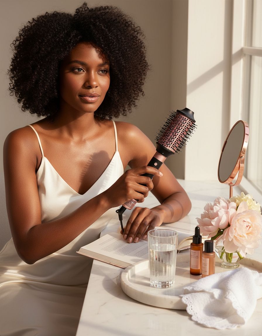 6-in-1 professional hot air styler in neutral finish with interchangeable styling attachments and protective travel case — view 5a