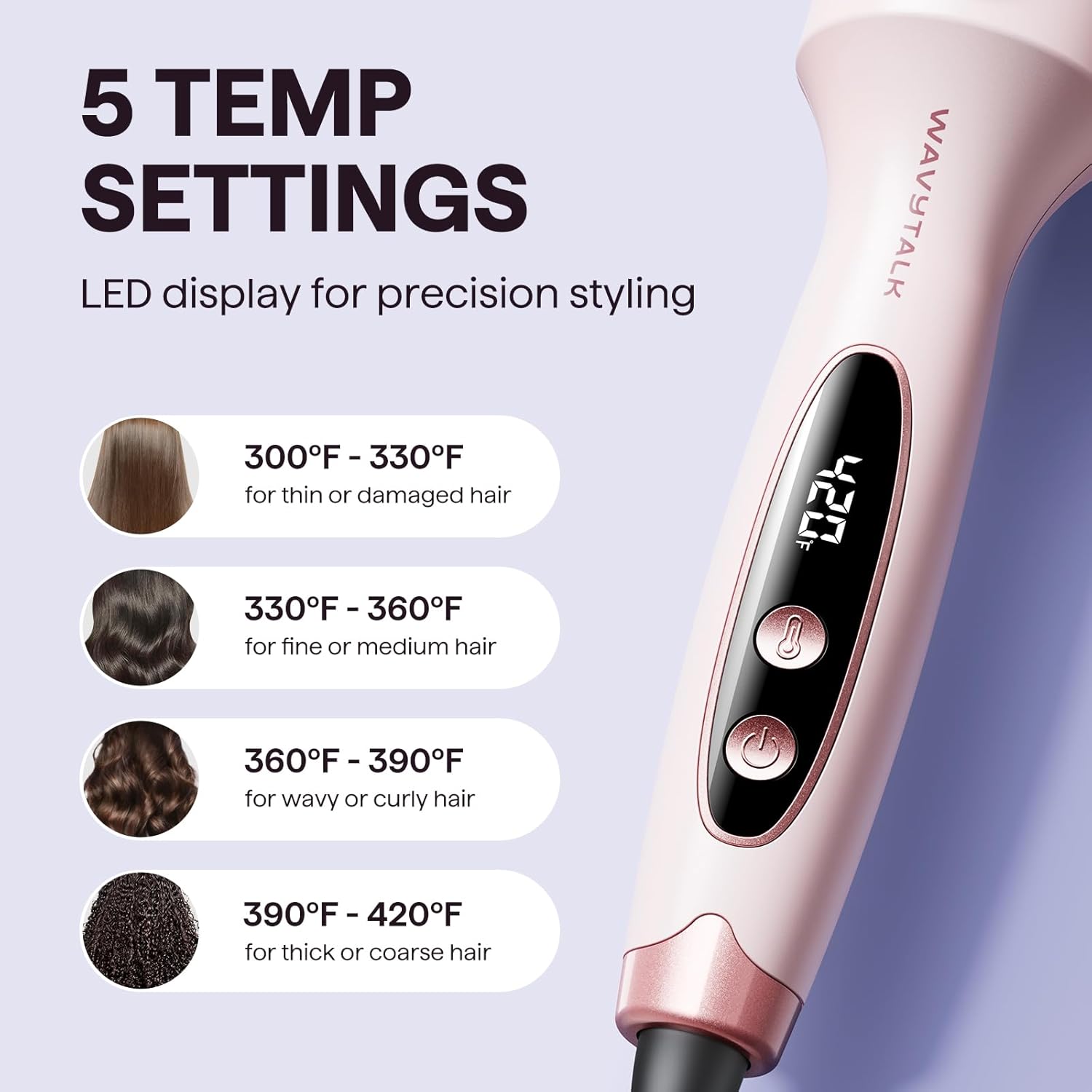 Pink tourmaline ceramic ionic heated round brush with temperature control dial — view 2
