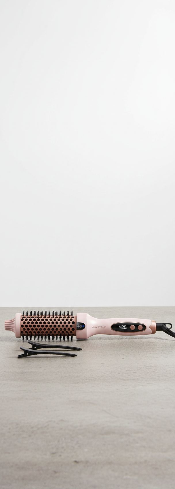 Pink tourmaline ceramic ionic heated round brush with temperature control dial — view 3