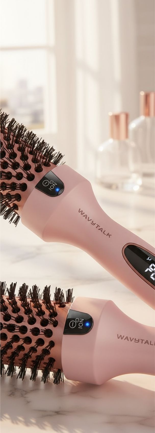 Pink tourmaline ceramic ionic heated round brush with temperature control dial — view 4