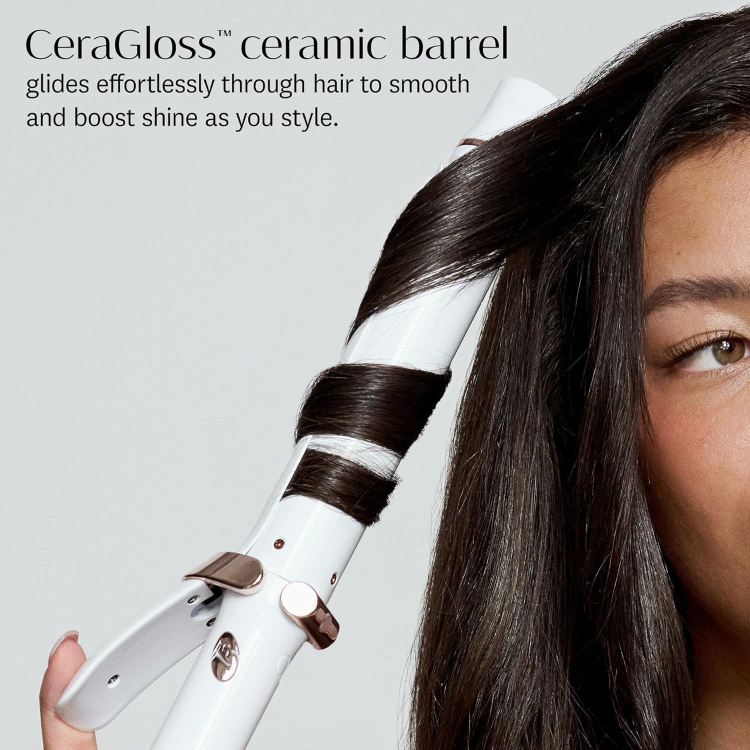 T3 SinglePass Curl X curling iron with ceramic barrel in neutral finish, showing interchangeable barrel sizes — view 5