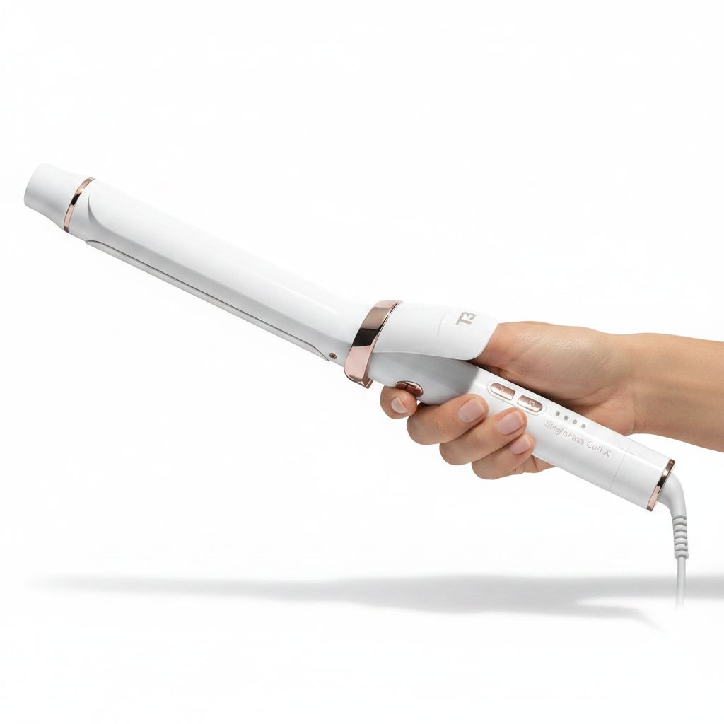 T3 SinglePass Curl X curling iron with ceramic barrel in neutral finish, showing interchangeable barrel sizes — view 3