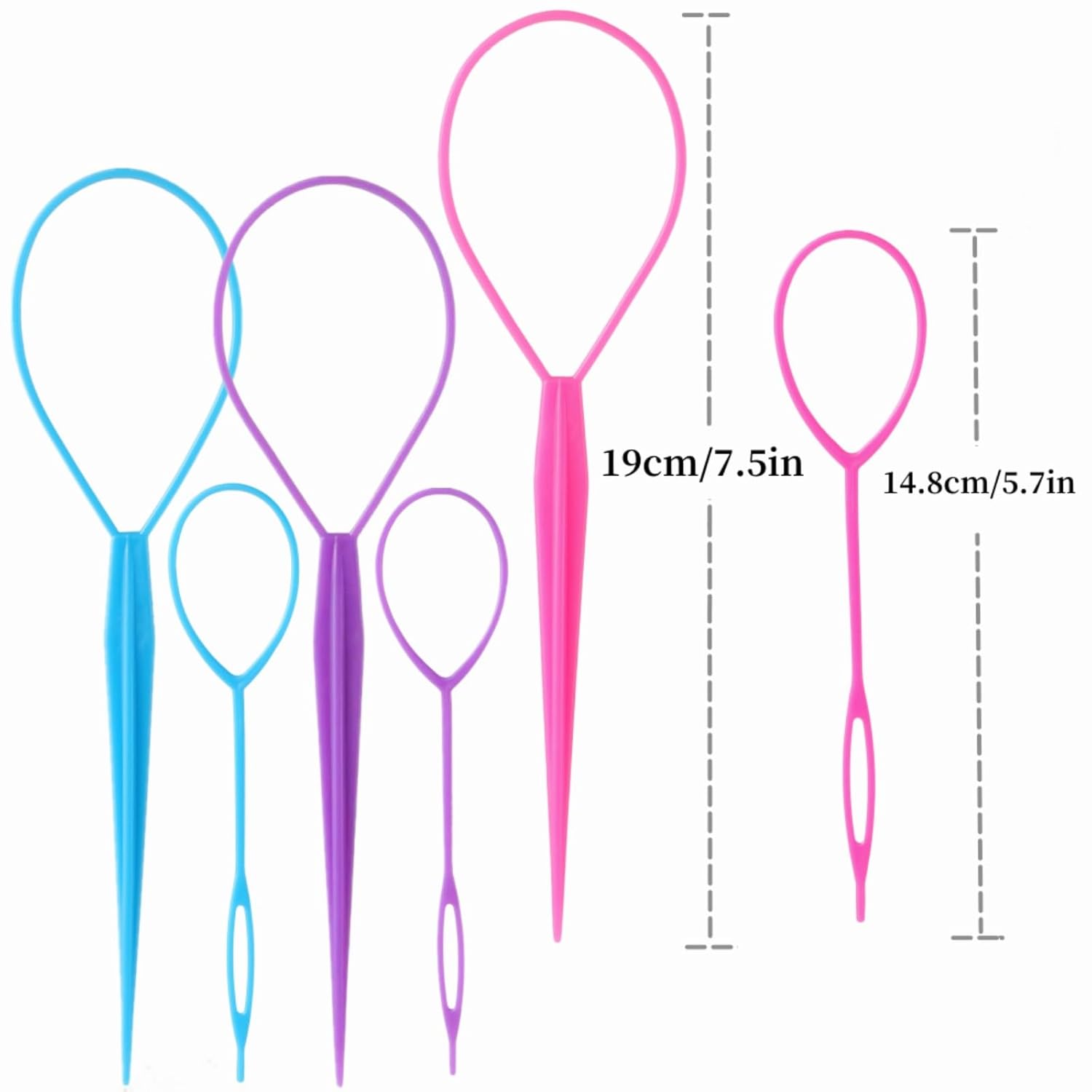 6-piece loop ponytail hair styling tool set in pink, purple, and blue jewel tones — view 4