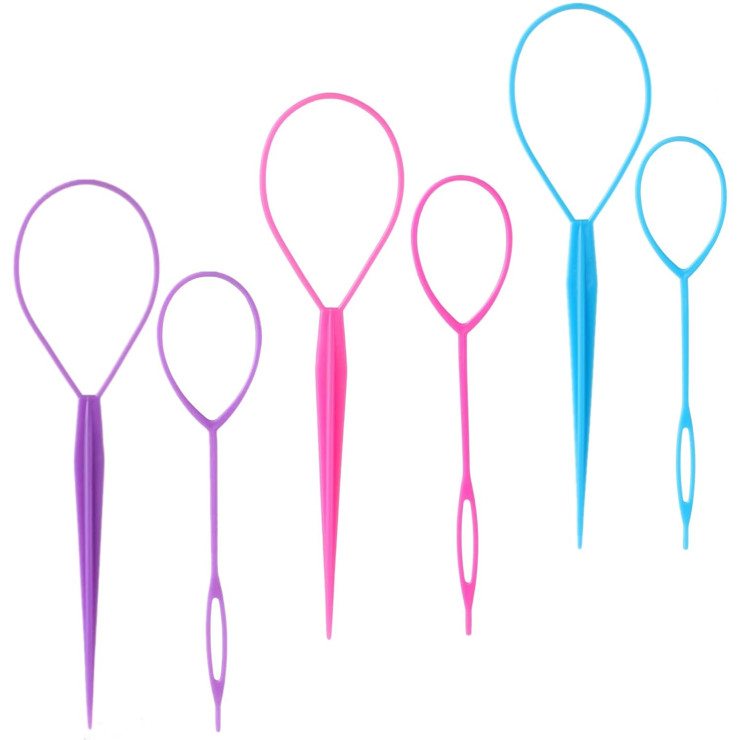6-piece loop ponytail hair styling tool set in pink, purple, and blue jewel tones — view 5