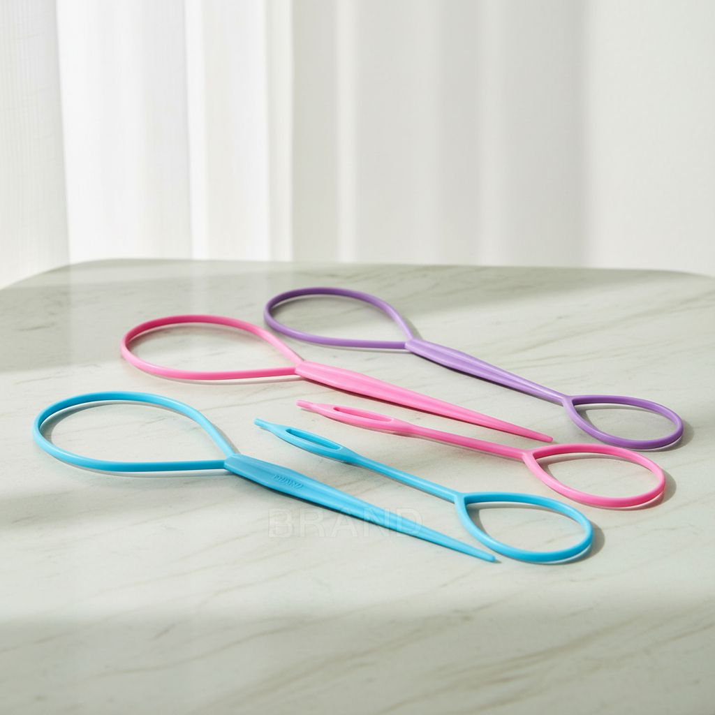 6-piece loop ponytail hair styling tool set in pink, purple, and blue jewel tones — view 2