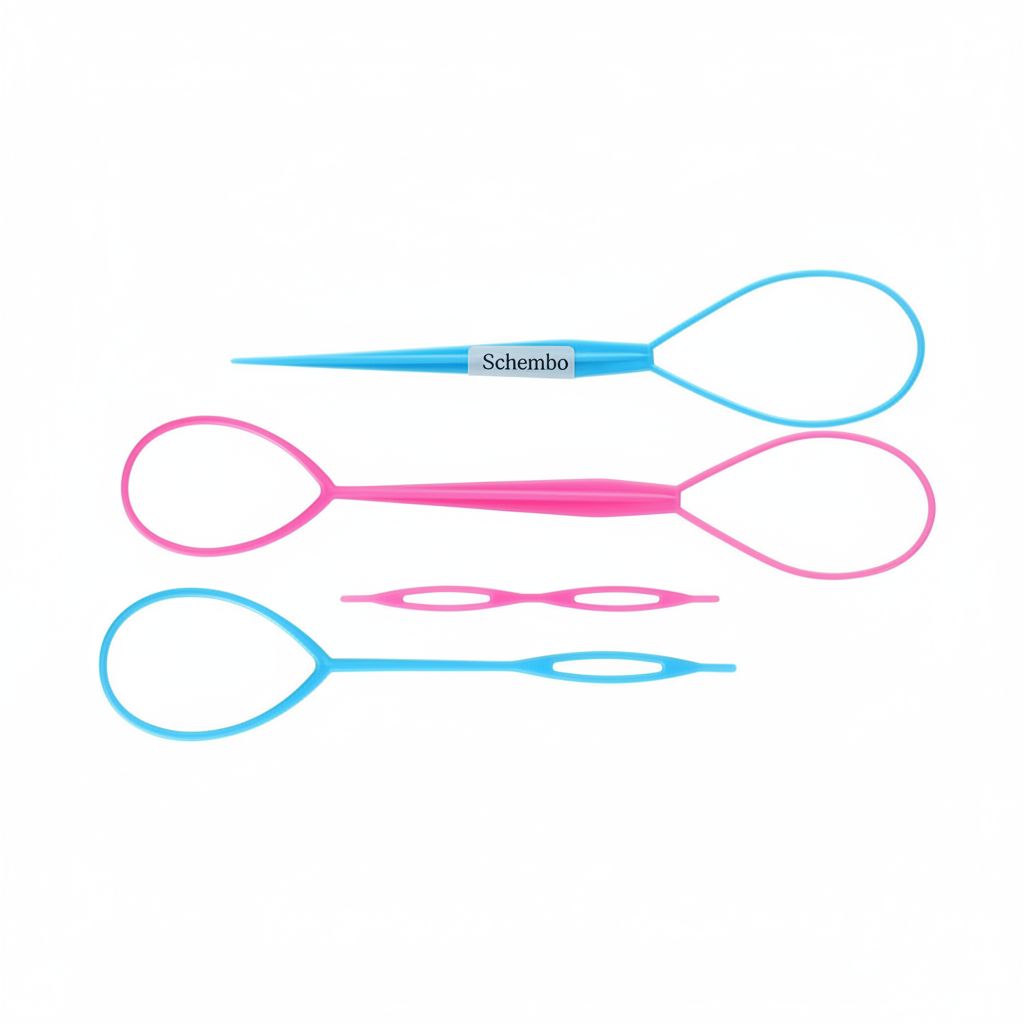 6-piece loop ponytail hair styling tool set in pink, purple, and blue jewel tones — view 3