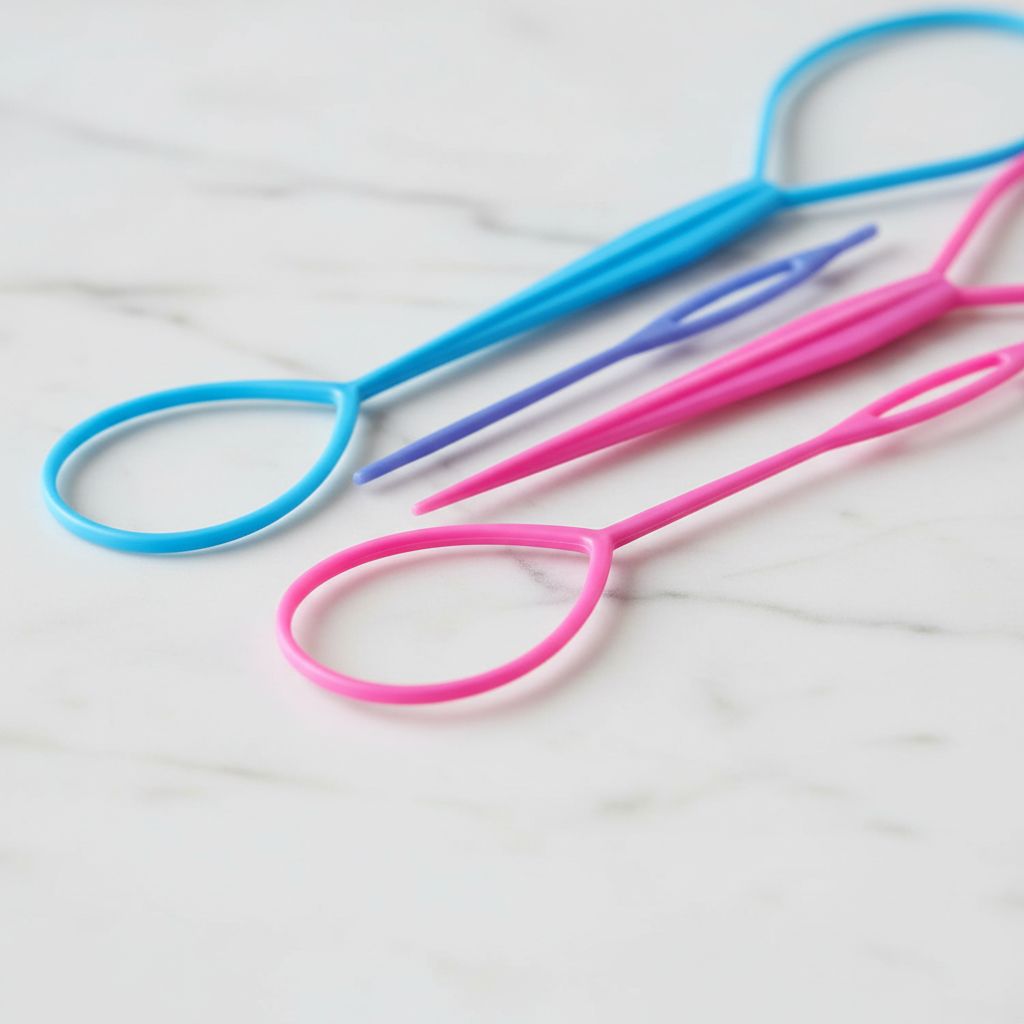 6-piece loop ponytail hair styling tool set in pink, purple, and blue jewel tones — view 4