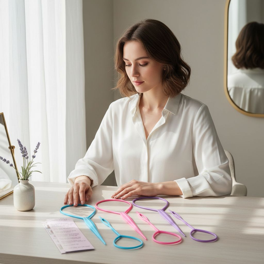 6-piece loop ponytail hair styling tool set in pink, purple, and blue jewel tones — view 6