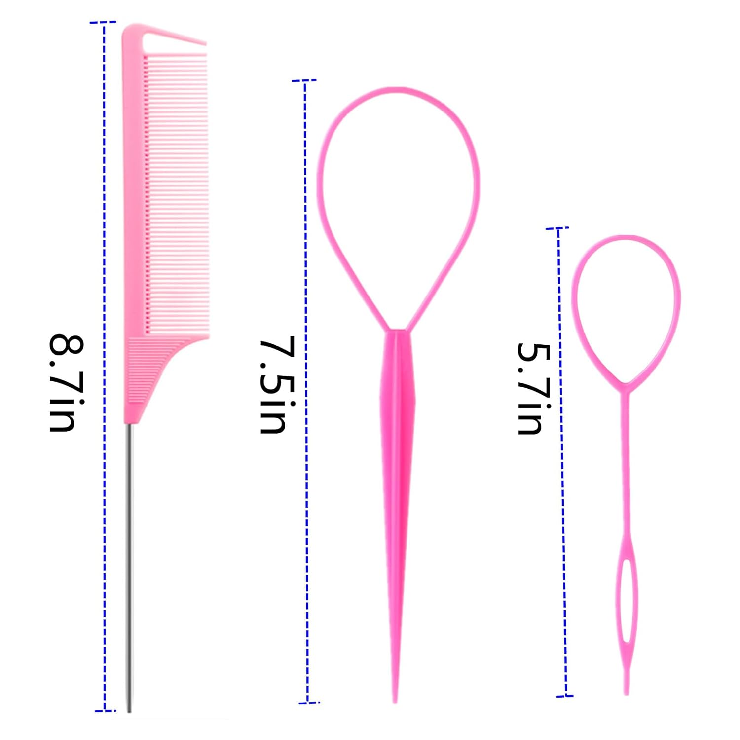 Multi-piece French braiding hair tool set in {color} featuring topsy tail tool, braiding rings, and metal parting combs — view 4