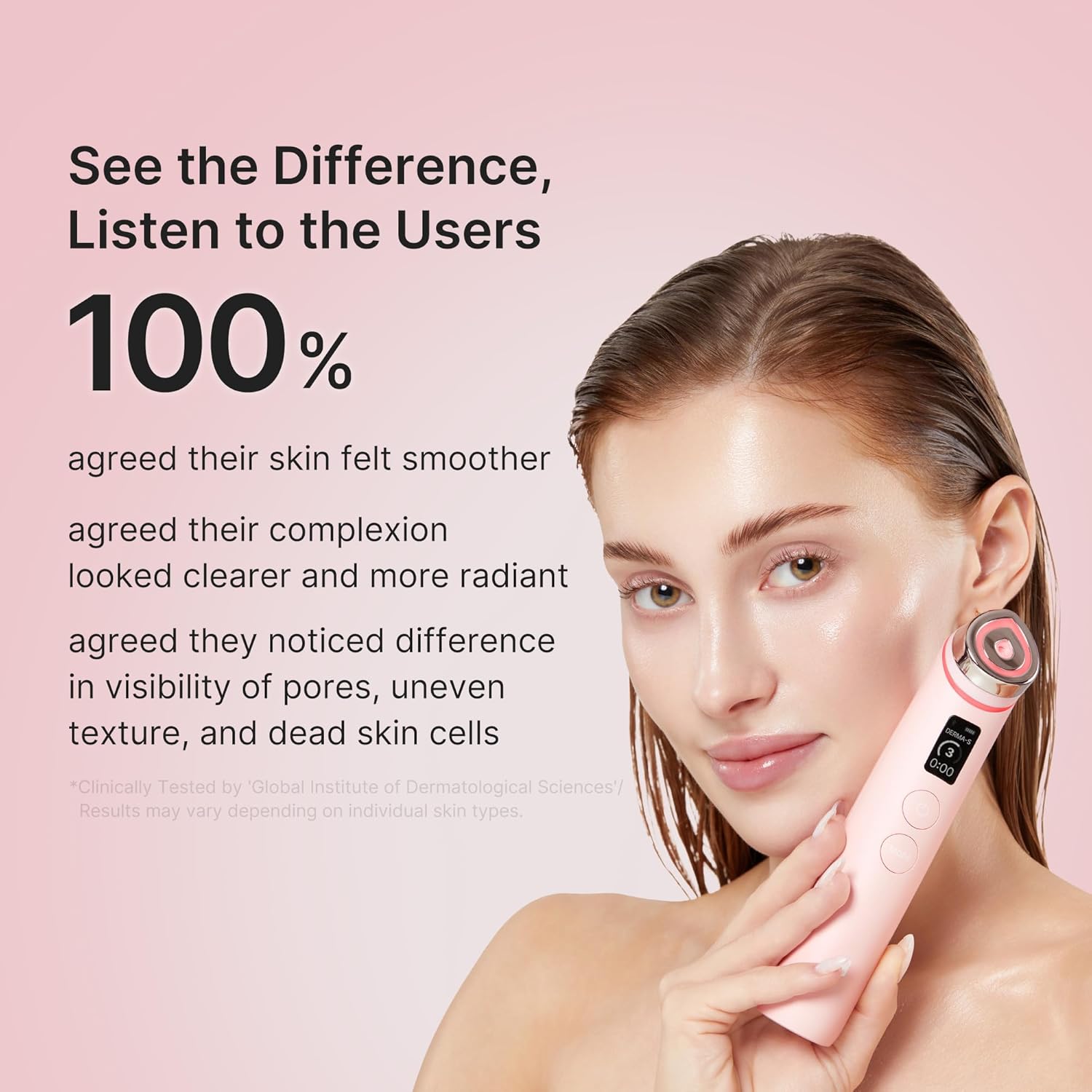 Pink real glass gua sha beauty massager with curved edges for facial massage and skin firming — view 3