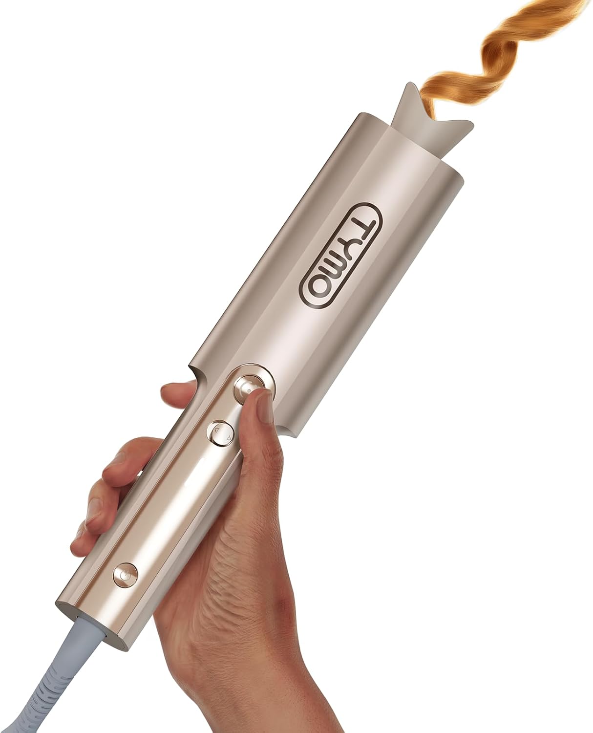 Gold ionic ceramic rotating curling iron with 1-inch barrel for long hair styling — view 1
