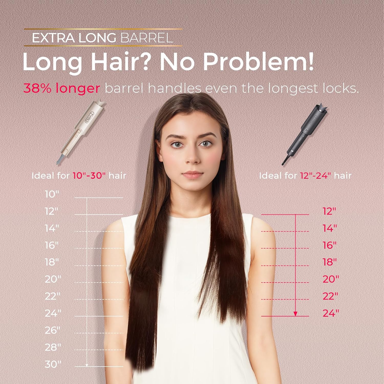 Gold ionic ceramic rotating curling iron with 1-inch barrel for long hair styling — view 3