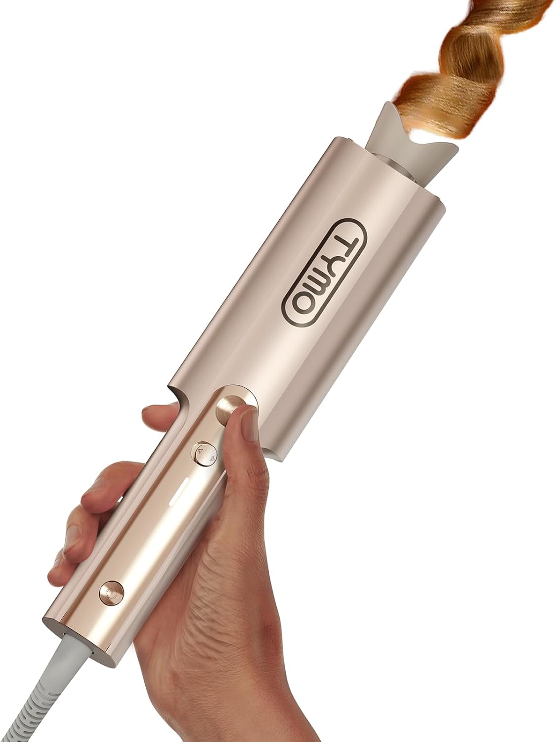 Gold ionic ceramic rotating curling iron with 1-inch barrel for long hair styling — view 4