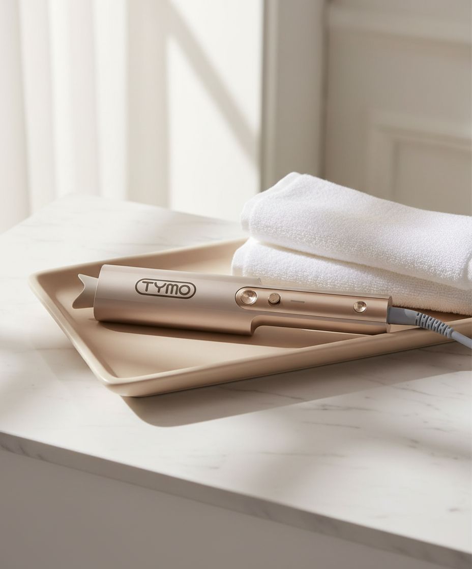 Gold ionic ceramic rotating curling iron with 1-inch barrel for long hair styling — view 1
