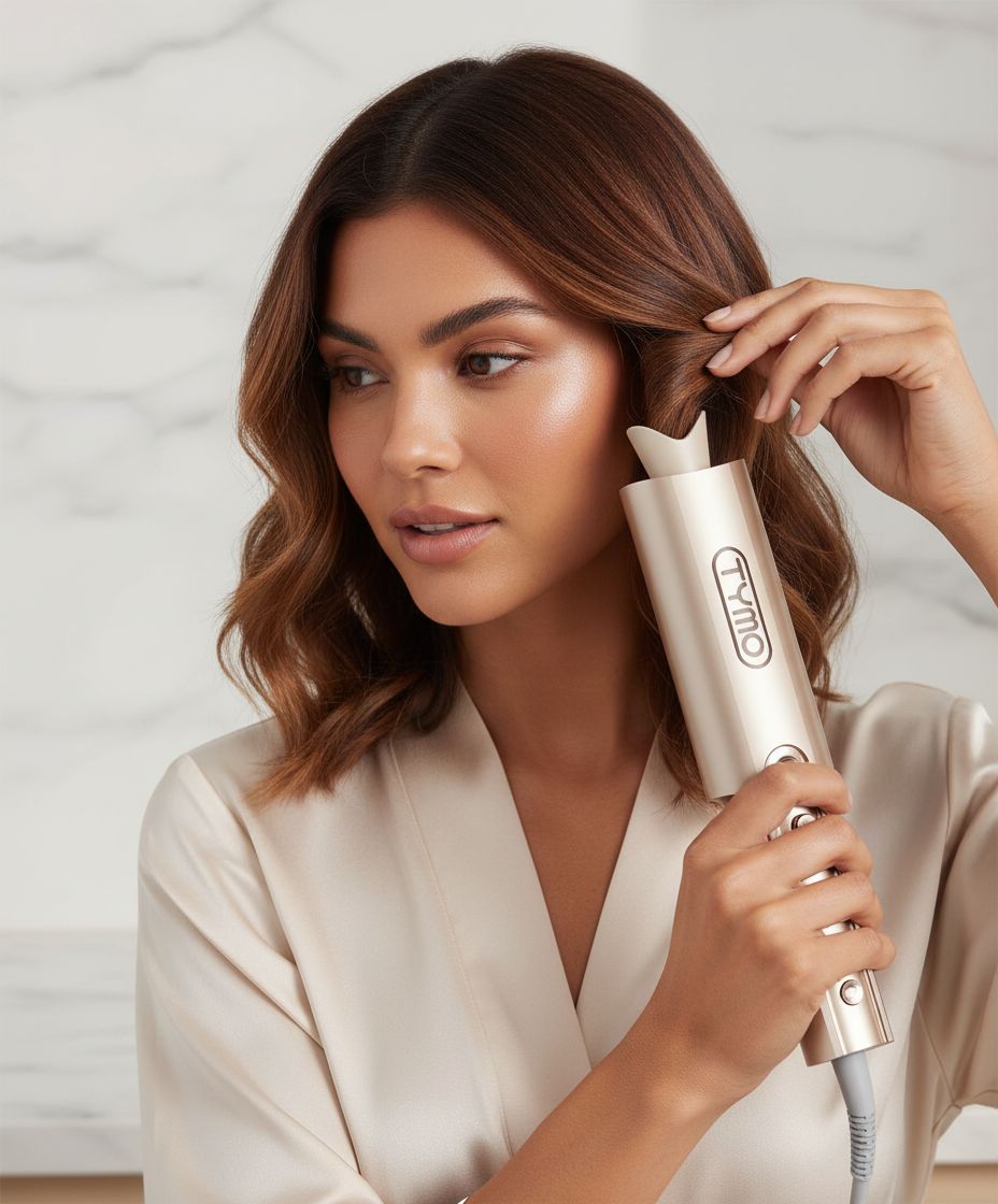 Gold ionic ceramic rotating curling iron with 1-inch barrel for long hair styling — view 2