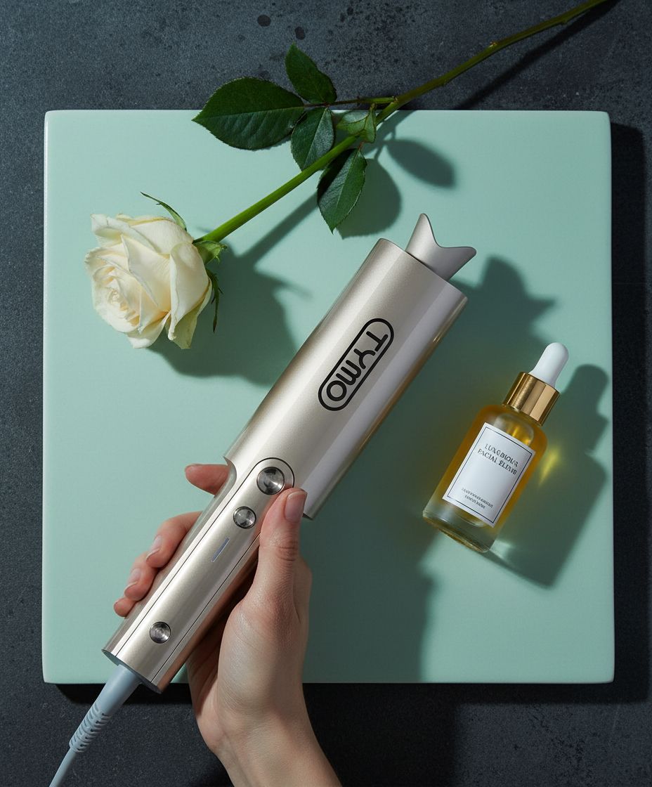 Gold ionic ceramic rotating curling iron with 1-inch barrel for long hair styling — view 7a