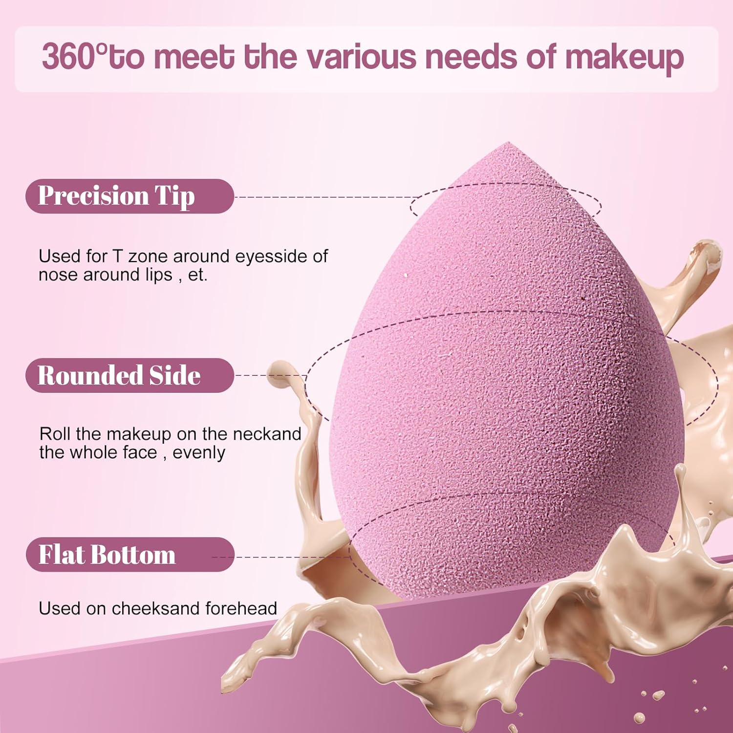 Triangle makeup sponge in [color] from 14-piece set with storage case for liquid, cream, and powder application — view 2