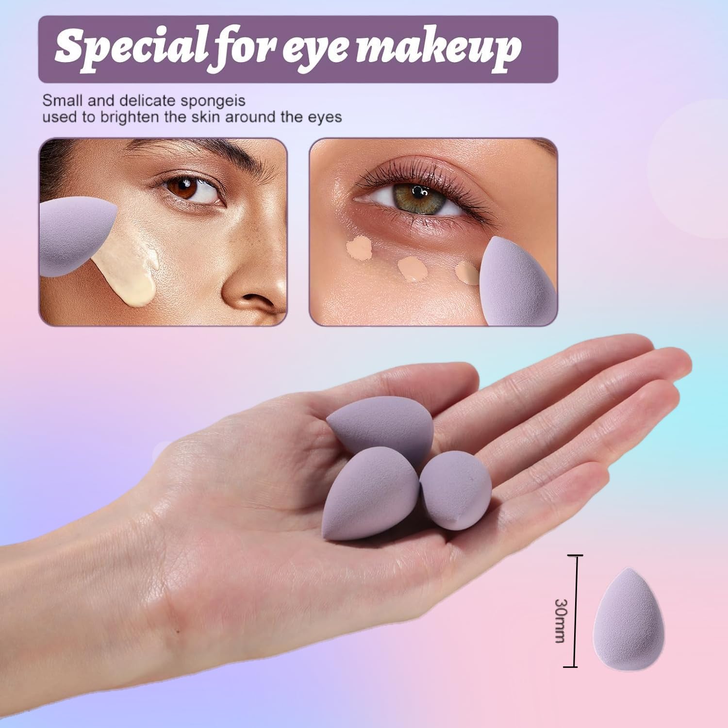 Triangle makeup sponge in [color] from 14-piece set with storage case for liquid, cream, and powder application — view 3