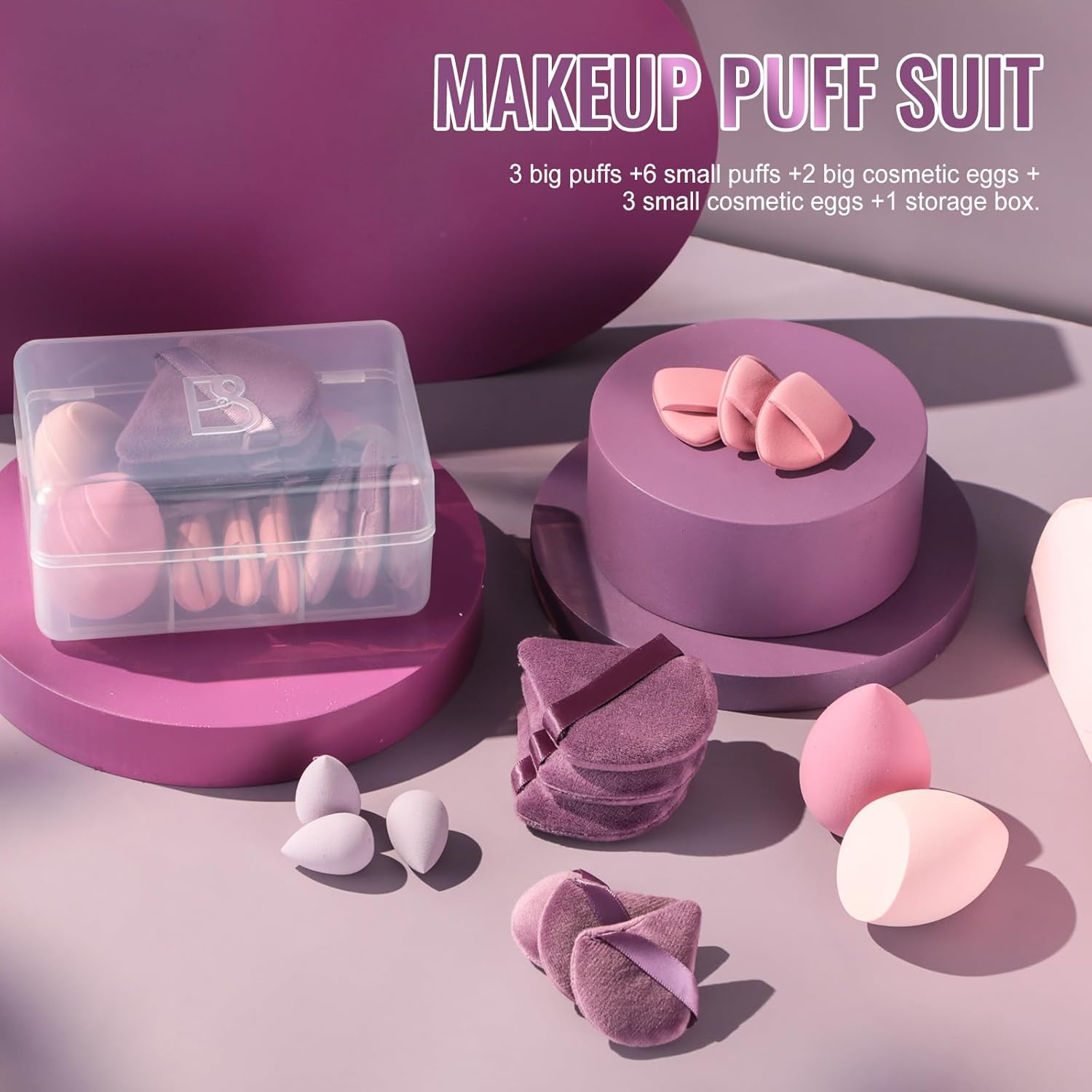 Triangle makeup sponge in [color] from 14-piece set with storage case for liquid, cream, and powder application — view 4