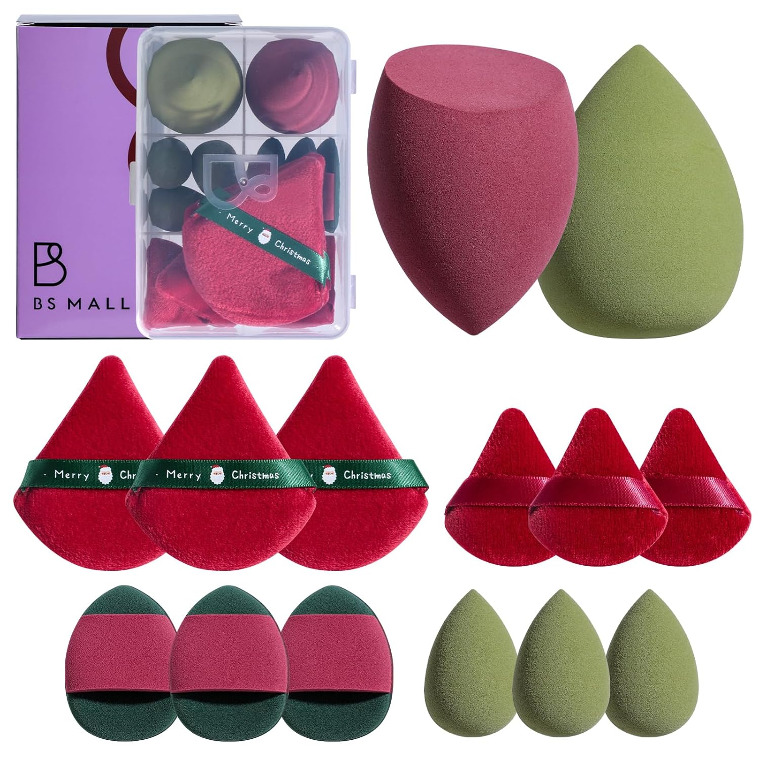 Triangle makeup sponge in [color] from 14-piece set with storage case for liquid, cream, and powder application — view 4