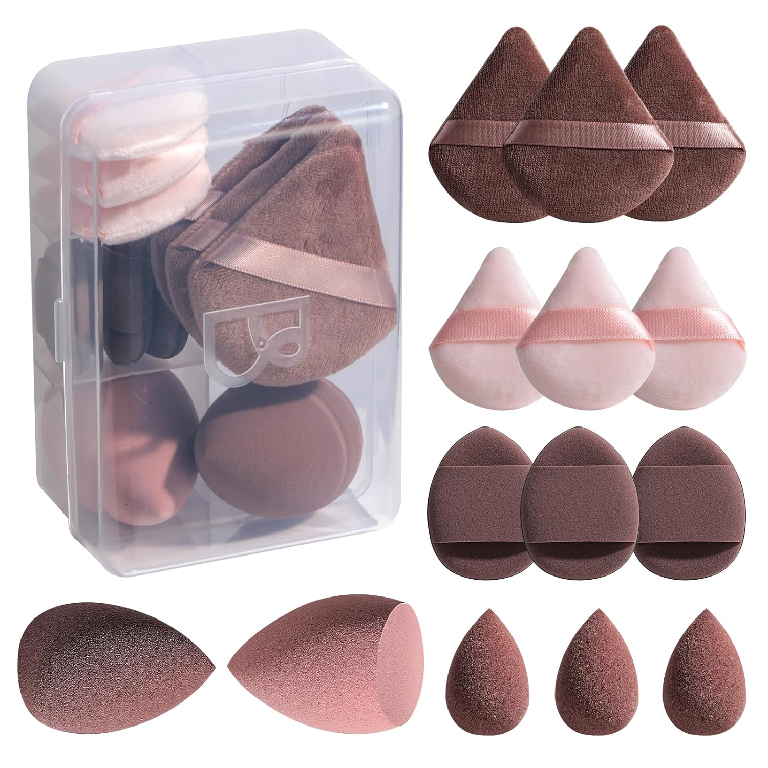 Triangle makeup sponge in [color] from 14-piece set with storage case for liquid, cream, and powder application — view 5