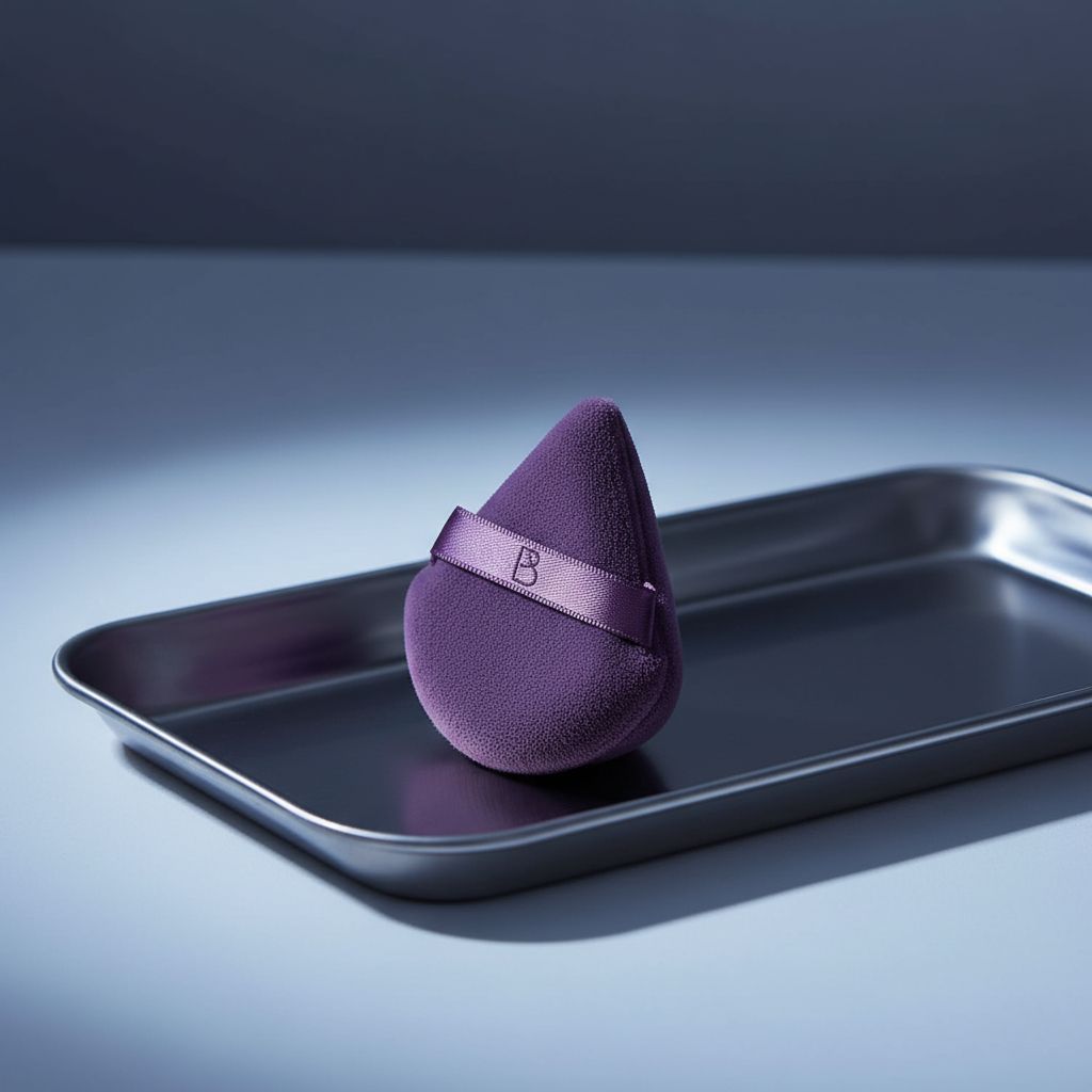 Triangle makeup sponge in [color] from 14-piece set with storage case for liquid, cream, and powder application — view 2