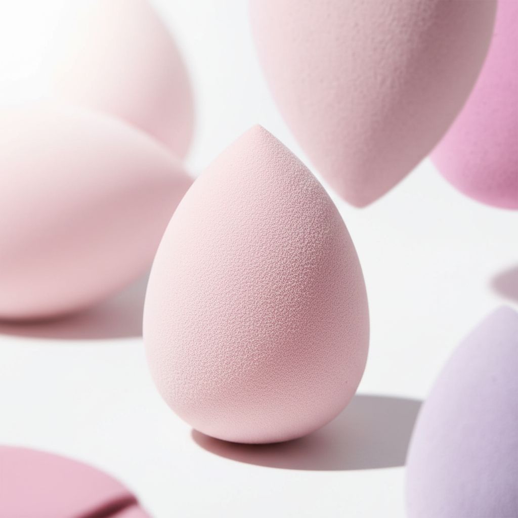 Triangle makeup sponge in [color] from 14-piece set with storage case for liquid, cream, and powder application — view 3