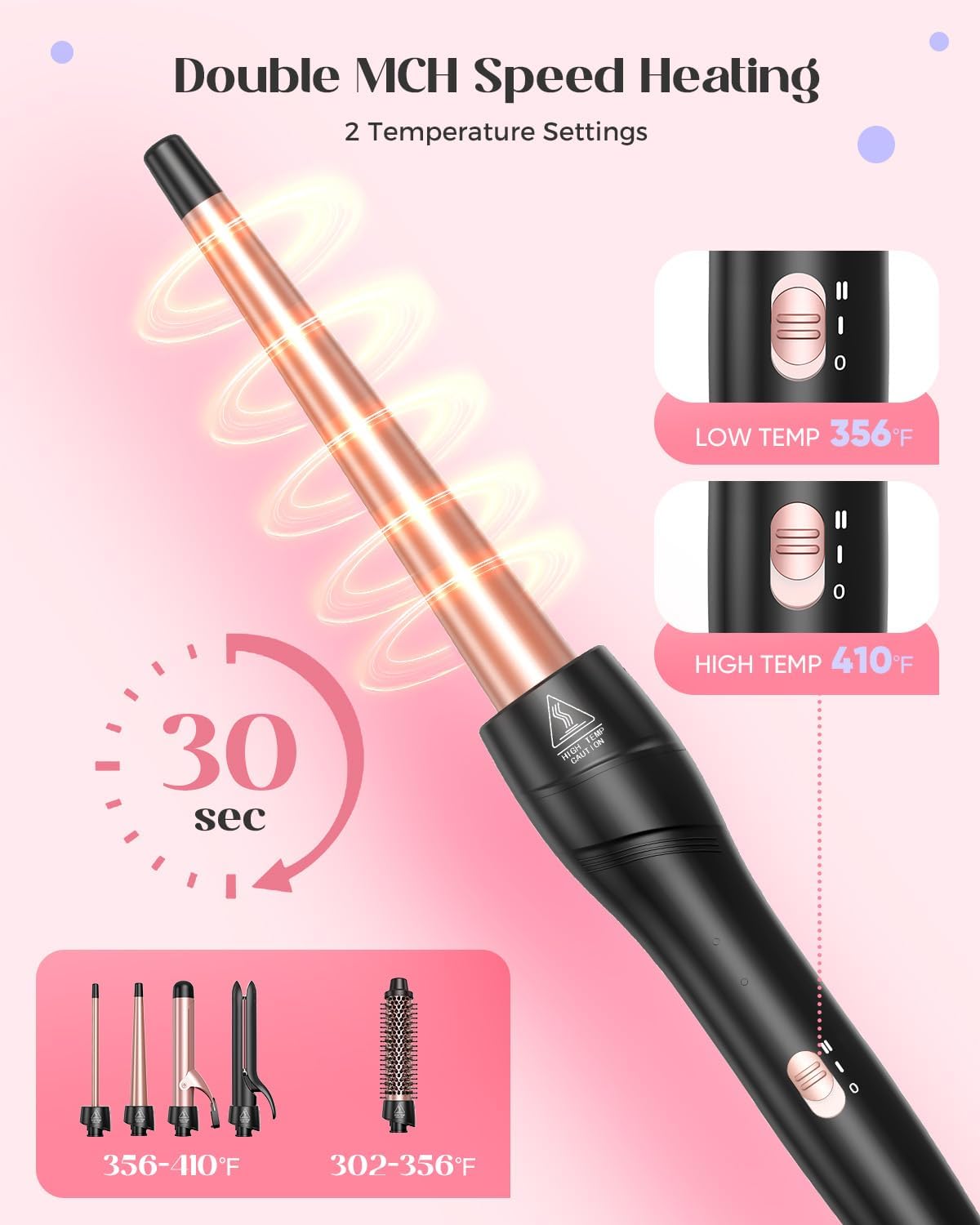 5-in-1 ceramic barrel curling iron set in neutral finish, showing interchangeable barrels and dual-function styling wand — view 3