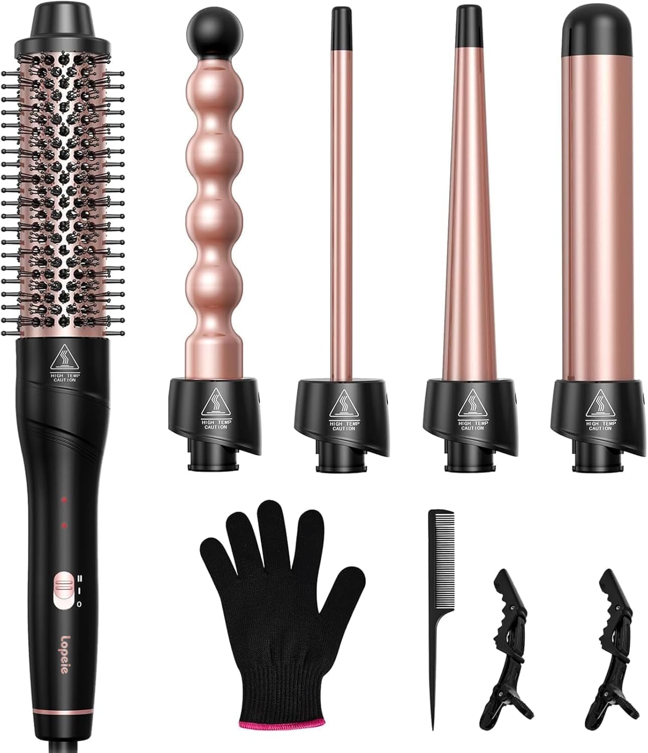 5-in-1 ceramic barrel curling iron set in neutral finish, showing interchangeable barrels and dual-function styling wand — view 5