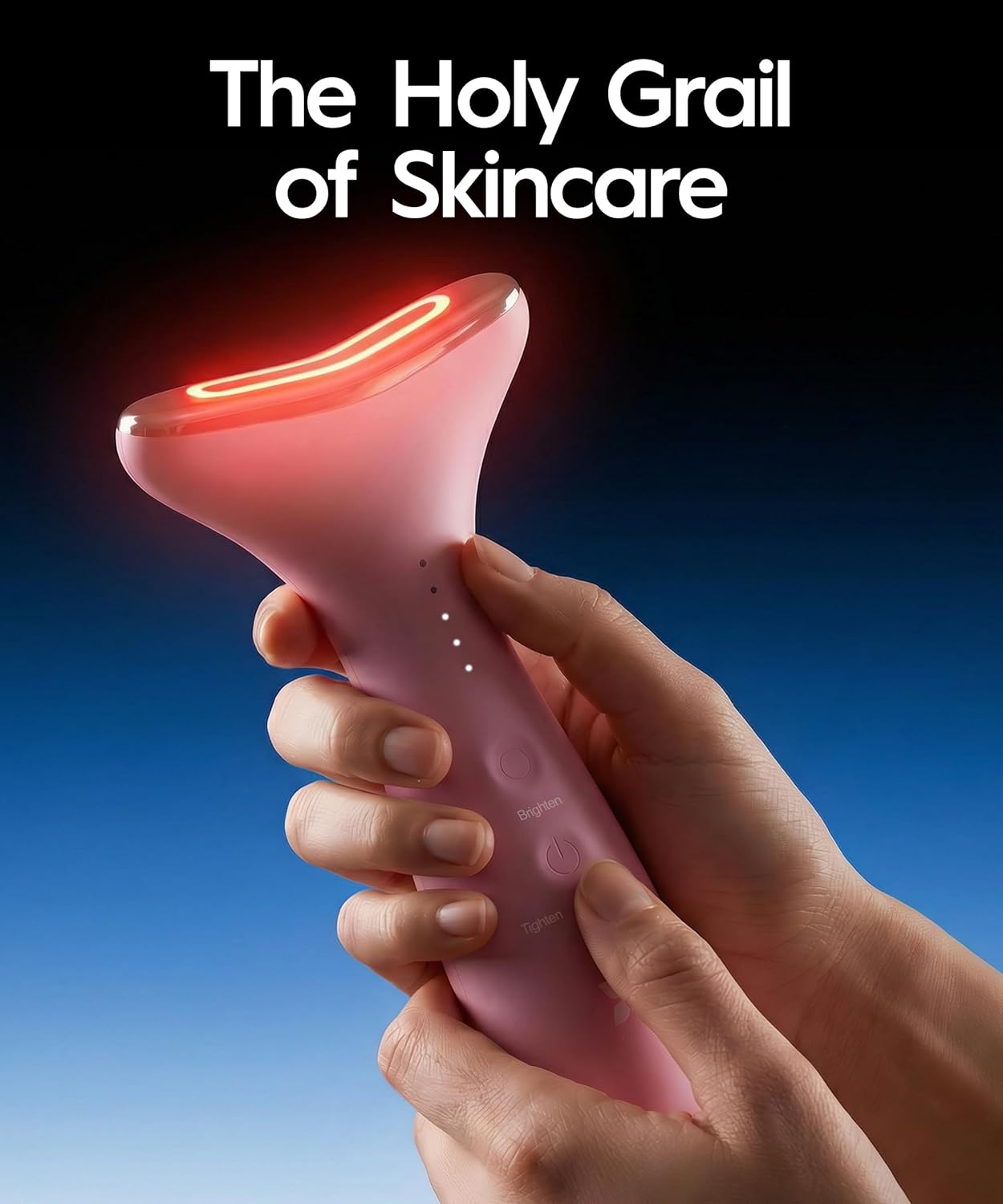 LED facial massager with red, blue, and green light modes for face and neck depuffing, shown in neutral finish — view 4