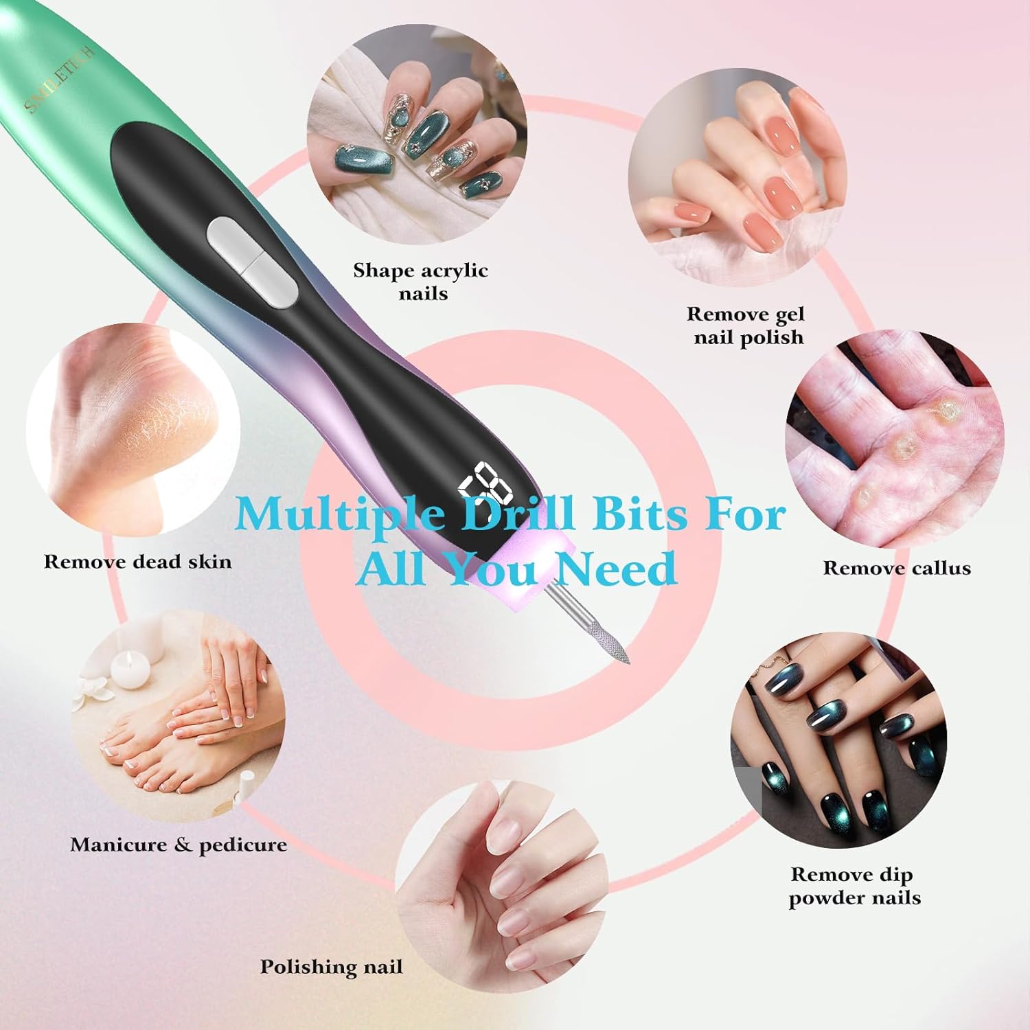 {color} professional cordless nail drill with 2-in-1 design for acrylic, gel, and dip powder nails — view 4